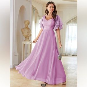 SHEIN Butterfly Sleeves V Back Zipper Detail Bridesmaid and prom Dress